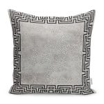 - K11136-Gorsel - Realhomes RealHomes Gri Zeminde Çerçeveli Eskitme Desenli Dijital Baskılı Yastık Kırlent Kılıfı Realhomes