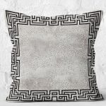 - K11136-Gorsel-2 - Realhomes RealHomes Gri Zeminde Çerçeveli Eskitme Desenli Dijital Baskılı Yastık Kırlent Kılıfı Realhomes