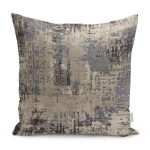 RealHomes Kahverengi Zeminde Eskitme Motifli Retro Desenli Dijital Baskılı Yastık Kırlent Kılıfı Realhomes