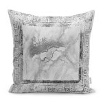 - K11146-Gorsel - Realhomes RealHomes Gri Zeminde Çerçeveli Eskitme Desenli Dijital Baskılı Yastık Kırlent Kılıfı Realhomes