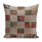 RealHomes Bej Zeminde Patchwork Motifli Çiçek Desenli Dijital Baskılı Yastık Kırlent Kılıfı Realhomes