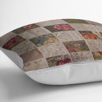 RealHomes Bej Zeminde Patchwork Motifli Çiçek Desenli Dijital Baskılı Yastık Kırlent Kılıfı Realhomes
