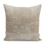 RealHomes Bej Zeminde Patchwork Motifli Çiçek Desenli Dijital Baskılı Yastık Kırlent Kılıfı Realhomes