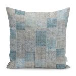 - K11161-Gorsel - Realhomes RealHomes Krem - Mavi Zeminde Patchwork Motifli Geleneksel Desenli Dijital Baskılı Yastık Kırlent Kılıfı Realhomes