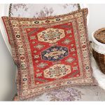 - K11174-Gorsel-1 - Realhomes RealHomes Kırmızı Zeminde Yöresel Motifli Osmanlı Desenli Dijital Baskılı Yastık Kırlent Kılıfı Realhomes