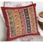 - K11175-Gorsel-1 - Realhomes RealHomes Kırmızı Zeminde Etnik Motifli Uşak Desenli Dijital Baskılı Yastık Kırlent Kılıfı Realhomes