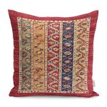 - K11175-Gorsel - Realhomes RealHomes Kırmızı Zeminde Etnik Motifli Uşak Desenli Dijital Baskılı Yastık Kırlent Kılıfı Realhomes