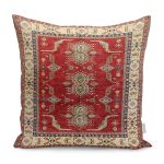 - K11176-Gorsel - Realhomes RealHomes Kırmızı Zeminde Anadolu Motifli Hereke Desenli Dijital Baskılı Yastık Kırlent Kılıfı Realhomes