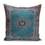 RealHomes Mavi Zeminde Dokuma Motifli Pers Desenli Dijital Baskılı Yastık Kırlent Kılıfı Realhomes