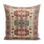 RealHomes Krem Zeminde Etnik Motifli Osmanlı Desenli Dijital Baskılı Yastık Kırlent Kılıfı Realhomes