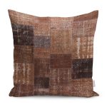 RealHomes Kahverengi Zeminde Patchwork Motifli Yöresel Desenli Dijital Baskılı Yastık Kırlent Kılıfı Realhomes