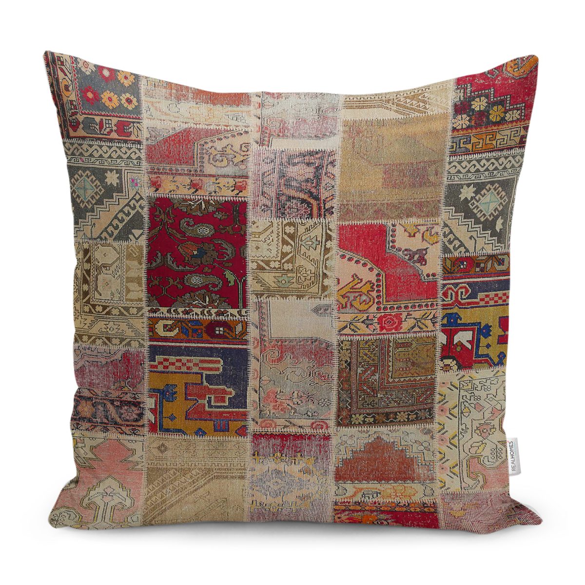 RealHomes Vintage Kırkyama Motifli Patchwork Desenli Dijital Baskılı Yastık Kırlent Kılıfı Realhomes