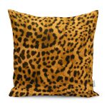 - K11192-Gorsel - Realhomes RealHomes Siyah - Turuncu Zeminde Leopar Motifli Kürk Desenli Dijital Baskılı Yastık Kırlent Kılıfı Realhomes