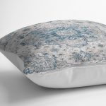 RealHomes Krem - Mavi Zeminde Göbekli Halı Motifli Dokuma Desenli Dijital Baskılı Yastık Kırlent Kılıfı Realhomes