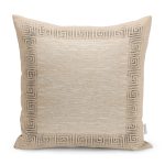 RealHomes Bej Zeminde Çerçeveli Motifli Eskitme Desenli Dijital Baskılı Yastık Kırlent Kılıfı Realhomes