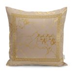 - K11209-Gorsel - Realhomes RealHomes Gold Zeminde Çerçeveli Geleneksel Desenli Dijital Baskılı Yastık Kırlent Kılıfı Realhomes