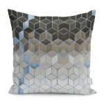 - K11210-Gorsel - Realhomes RealHomes Siyah - Mavi Zeminde Geometrik Motifli Mozaik Desenli Dijital Baskılı Yastık Kırlent Kılıfı Realhomes