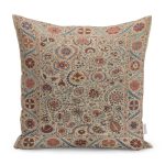 - K11214-Gorsel - Realhomes RealHomes Krem Zeminde Hereke Motifli Kilim Desenli Dijital Baskılı Yastık Kırlent Kılıfı Realhomes