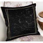 - K11215-Gorsel-1 - Realhomes RealHomes Siyah - Gold Zeminde Çerçeveli Mermer Desenli Dijital Baskılı Yastık Kırlent Kılıfı Realhomes