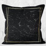 - K11215-Gorsel-2 - Realhomes RealHomes Siyah - Gold Zeminde Çerçeveli Mermer Desenli Dijital Baskılı Yastık Kırlent Kılıfı Realhomes