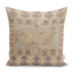 - K11216-Gorsel - Realhomes RealHomes Krem Zeminde Tribal Motifli Antik Desenli Dijital Baskılı Yastık Kırlent Kılıfı Realhomes