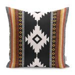 - K11218-Gorsel - Realhomes RealHomes Siyah - Kahvernegi Zeminde Bohem Motifli Etnik Desenli Dijital Baskılı Yastık Kırlent Kılıfı Realhomes