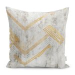 - K11224-Gorsel - Realhomes RealHomes Gold - Gri Zeminde Eskitme Motifli Geometrik Desenli Dijital Baskılı Yastık Kırlent Kılıfı Realhomes