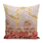 - K11227-Gorsel - Realhomes RealHomes Kremit - Gold Zeminde Mozaik Motifli Geometrik Desenli Dijital Baskılı Yastık Kırlent Kılıfı Realhomes