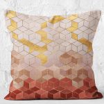 - K11227-Gorsel-2 - Realhomes RealHomes Kremit - Gold Zeminde Mozaik Motifli Geometrik Desenli Dijital Baskılı Yastık Kırlent Kılıfı Realhomes