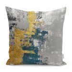 - K11231-Gorsel - Realhomes RealHomes Gold Zeminde Eskitme Motifli Boyama Desenli Dijital Baskılı Yastık Kırlent Kılıfı Realhomes