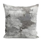 - K11232-Gorsel - Realhomes RealHomes Gri Zeminde Eskitme Motifli Retro Desenli Dijital Baskılı Yastık Kırlent Kılıfı Realhomes