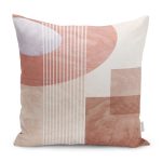 - K11235-Gorsel - Realhomes  RealHomes Kremit Zeminde Çizgili Motifli Geometrik Desenli Dijital Baskılı Yastık Kırlent Kılıfı Realhomes