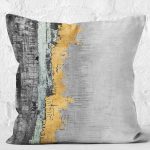 - K11237-Gorsel-2 - Realhomes  RealHomes Gold - Gri Zeminde Eskitme Motifli Yağlı Boya Desenli Dijital Baskılı Yastık Kırlent Kılıfı Realhomes