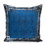 - K11238-Gorsel - Realhomes  RealHomes Lacivert Zeminde Çerçeveli Motifli Eskitme Desenli Dijital Baskılı Yastık Kırlent Kılıfı Realhomes