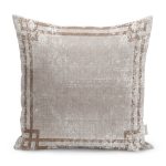 - K11239-Gorsel - Realhomes RealHomes Krem Zeminde Çerçeveli Motifli Eskitme Desenli Dijital Baskılı Yastık Kırlent Kılıfı Realhomes