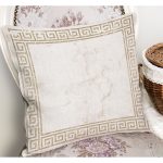 - K11241-Gorsel-1 - Realhomes  RealHomes Gold Zeminde Çerçeveli Motifli Mermer Desenli Dijital Baskılı Yastık Kırlent Kılıfı Realhomes