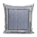 RealHomes Mavi Zeminde Çerçeveli Motifli Antik Desenli Dijital Baskılı Yastık Kırlent Kılıfı Realhomes