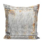 - K11245-Gorsel - Realhomes RealHomes Gri Zeminde Çerçeveli Motifli Eskitme Desenli Dijital Baskılı Yastık Kırlent Kılıfı Realhomes