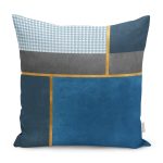 - K11246-Gorsel - Realhomes RealHomes Mavi Zeminde Geometrik Motifli Kazayağı Desenli Dijital Baskılı Yastık Kırlent Kılıfı Realhomes