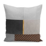 - K11247-Gorsel - Realhomes RealHomes Gri Zeminde Geometrik Motifli Kazayağı Desenli Dijital Baskılı Yastık Kırlent Kılıfı Realhomes