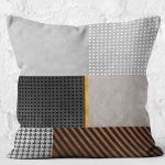 - K11247-Gorsel-2 - Realhomes RealHomes Gri Zeminde Geometrik Motifli Kazayağı Desenli Dijital Baskılı Yastık Kırlent Kılıfı Realhomes