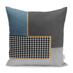 - K11248-Gorsel - Realhomes RealHomes Gri Zeminde Geometrik Motifli Kazayağı Desenli Dijital Baskılı Yastık Kırlent Kılıfı Realhomes