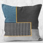 - K11248-Gorsel-2 - Realhomes RealHomes Gri Zeminde Geometrik Motifli Kazayağı Desenli Dijital Baskılı Yastık Kırlent Kılıfı Realhomes