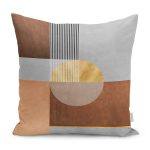 - K11249-Gorsel - Realhomes RealHomes Kahverengi Zeminde Geometrik Motifli Boho Desenli Dijital Baskılı Yastık Kırlent Kılıfı Realhomes