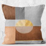 - K11249-Gorsel-2 - Realhomes RealHomes Kahverengi Zeminde Geometrik Motifli Boho Desenli Dijital Baskılı Yastık Kırlent Kılıfı Realhomes