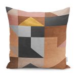 - K11250-Gorsel - Realhomes RealHomes Kahverengi Zeminde Geometrik Motifli Modern Desenli Dijital Baskılı Yastık Kırlent Kılıfı Realhomes