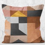 - K11250-Gorsel-2 - Realhomes RealHomes Kahverengi Zeminde Geometrik Motifli Modern Desenli Dijital Baskılı Yastık Kırlent Kılıfı Realhomes