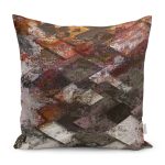 - K11255-Gorsel - Realhomes RealHomes Kahverengi Zeminde Yağlı Boya Motifli Eskitme Desenli Dijital Baskılı Yastık Kırlent Kılıfı Realhomes