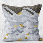 RealHomes Gold - Gri Zeminde Pul Motifli Geometrik Desenli Dijital Baskılı Yastık Kırlent Kılıfı Realhomes