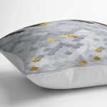 RealHomes Gold - Gri Zeminde Pul Motifli Geometrik Desenli Dijital Baskılı Yastık Kırlent Kılıfı Realhomes